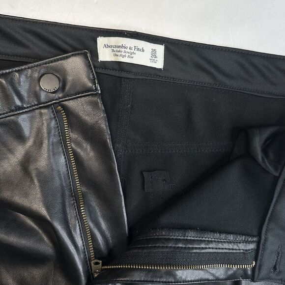 Abercrombie Fitch Ankle Straight Ultra Hi-Rise Faux Leather Pant 35/20 Black EUC - Picture 5 of 15